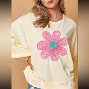 1122. Floral tinsel corded puff sleeve sweatshirt